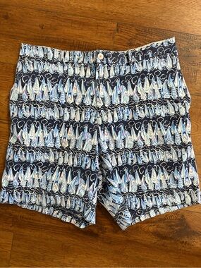 Lilly Pulitzer Men’s Beaumont Sailboat Print Shorts Size 42 Navy Cotton Stretch